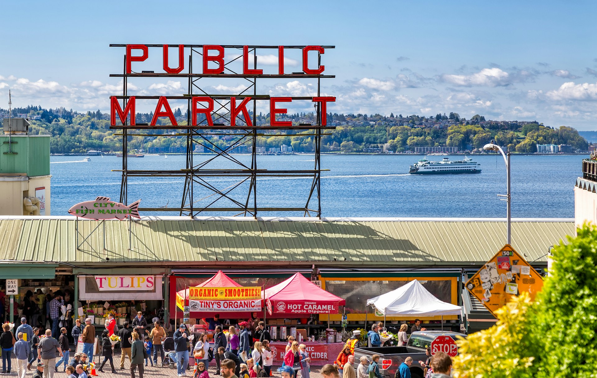 People shopping at Pike Place Market in Seattle, Washington