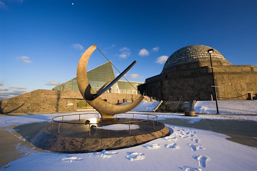 Exterior of the Adler Planetarium in Chicago during winter
