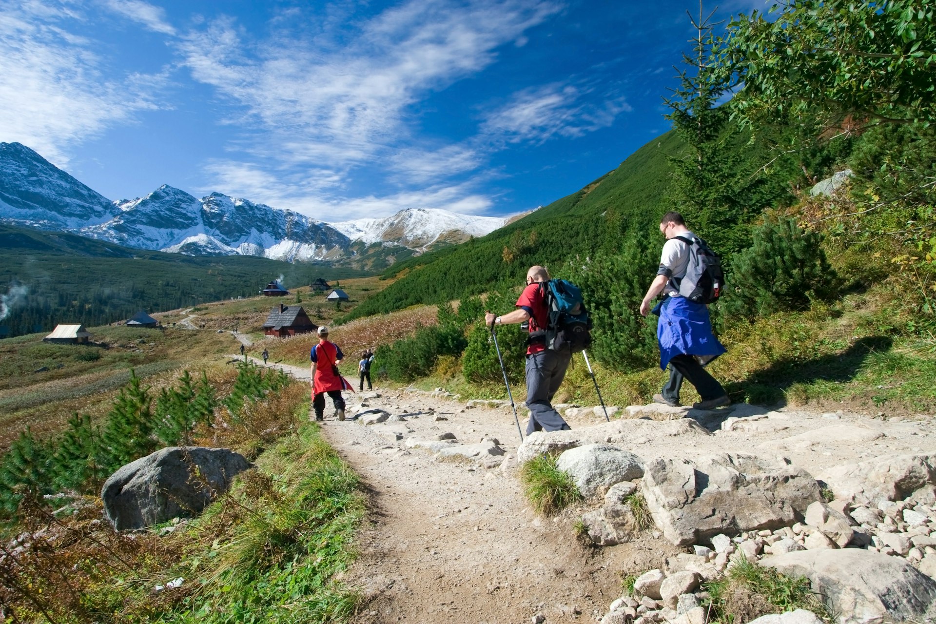 Group of people trekking in the Tatra Mountains in Poland