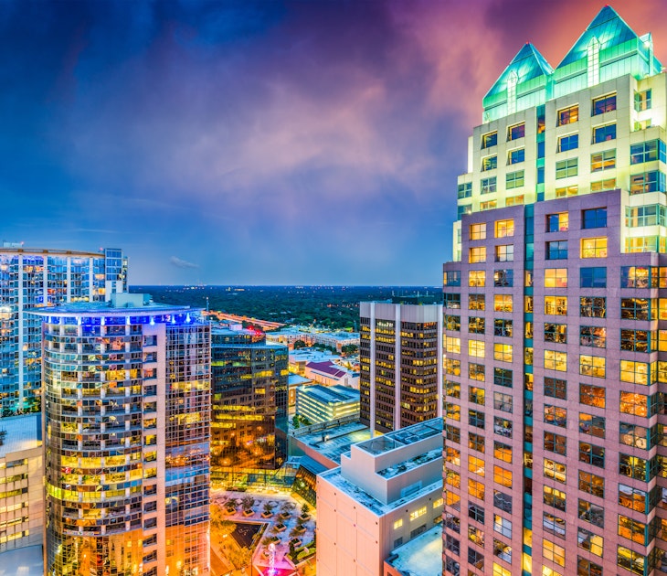 Orlando, Florida, USA downtown cityscape at twilight.
