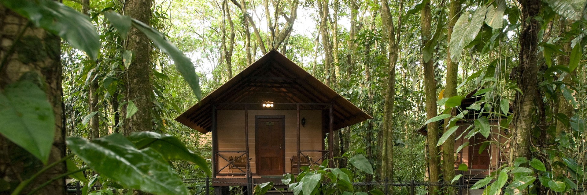 A wood cabin in the rainforest in Tortuguero village.