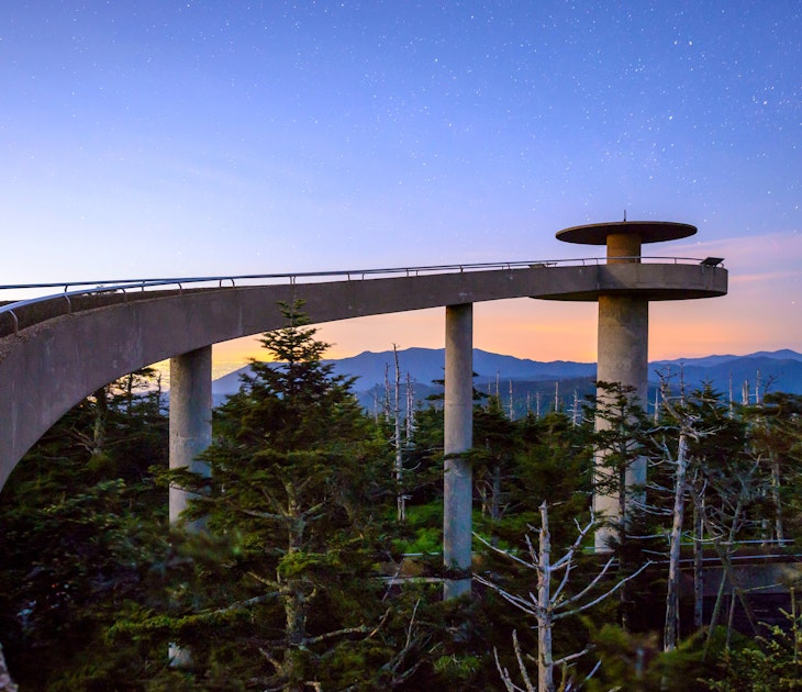 Clingman's Dome mountaintop observatory during sunset in the Great Smoky Mountains.