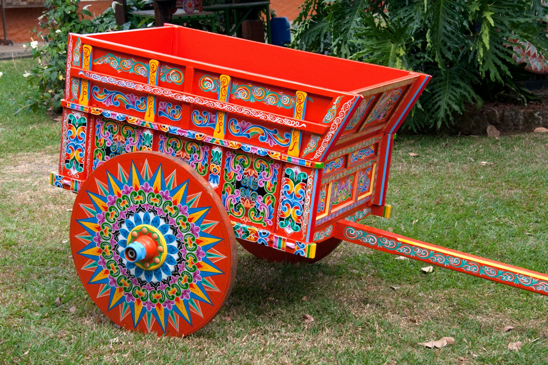 Carretas are elaborately painted oxcarts in the city of Sarchi Norte, Costa Rica.