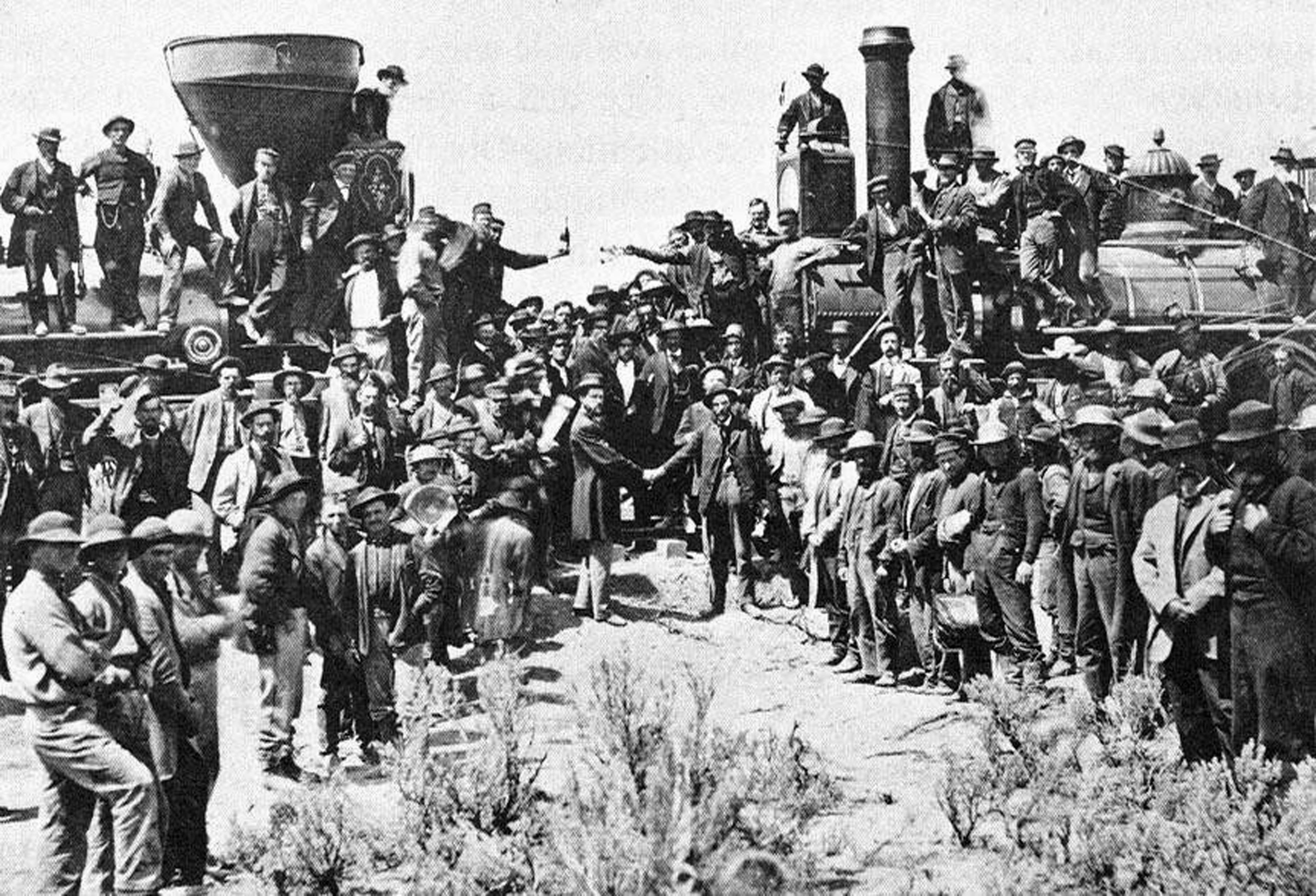 GOLDEN SPIKE  Joining the Central Pacific and Union Pacific railroad lines at Promontory Summit, Utah, 10 May 1869