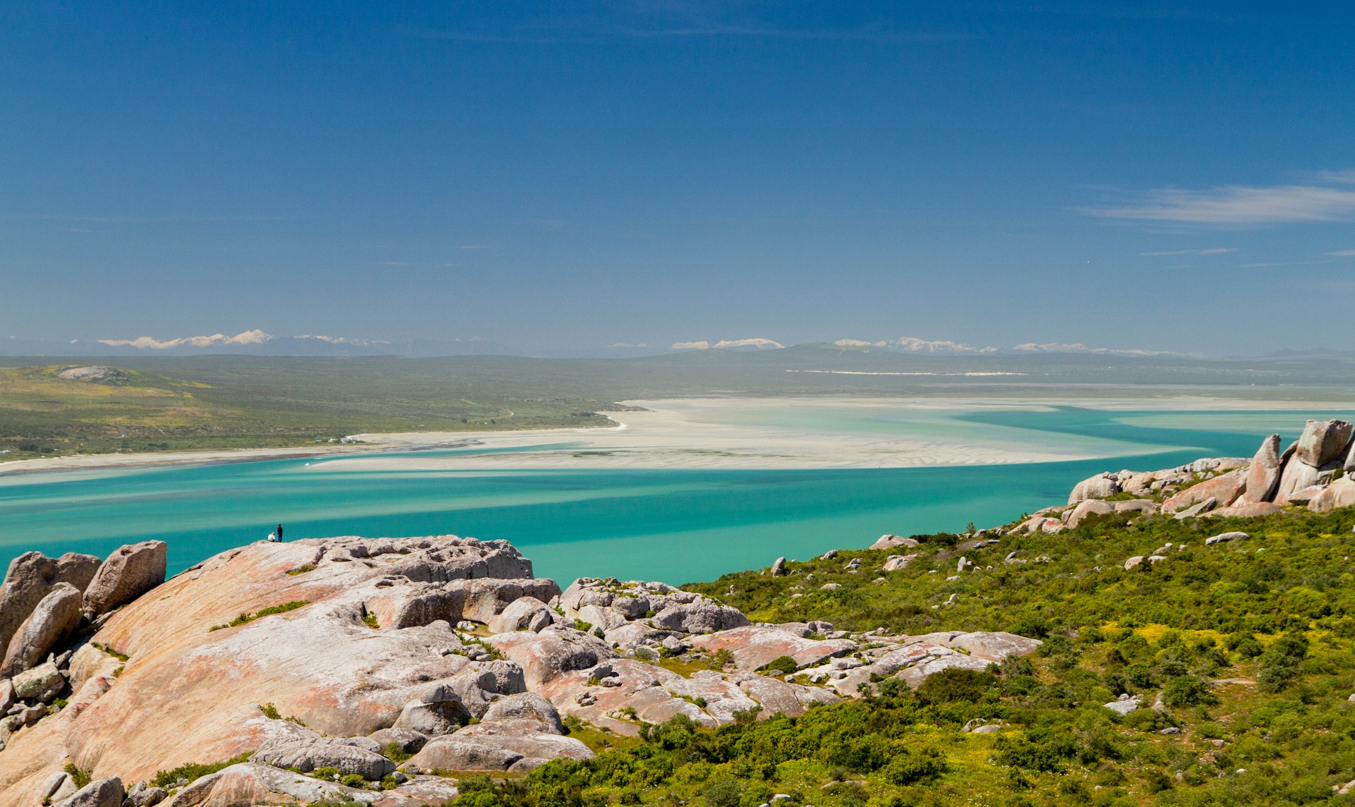 Turquoise waters near Langebaan Beach, with white sweeps of sand at the shallow parts