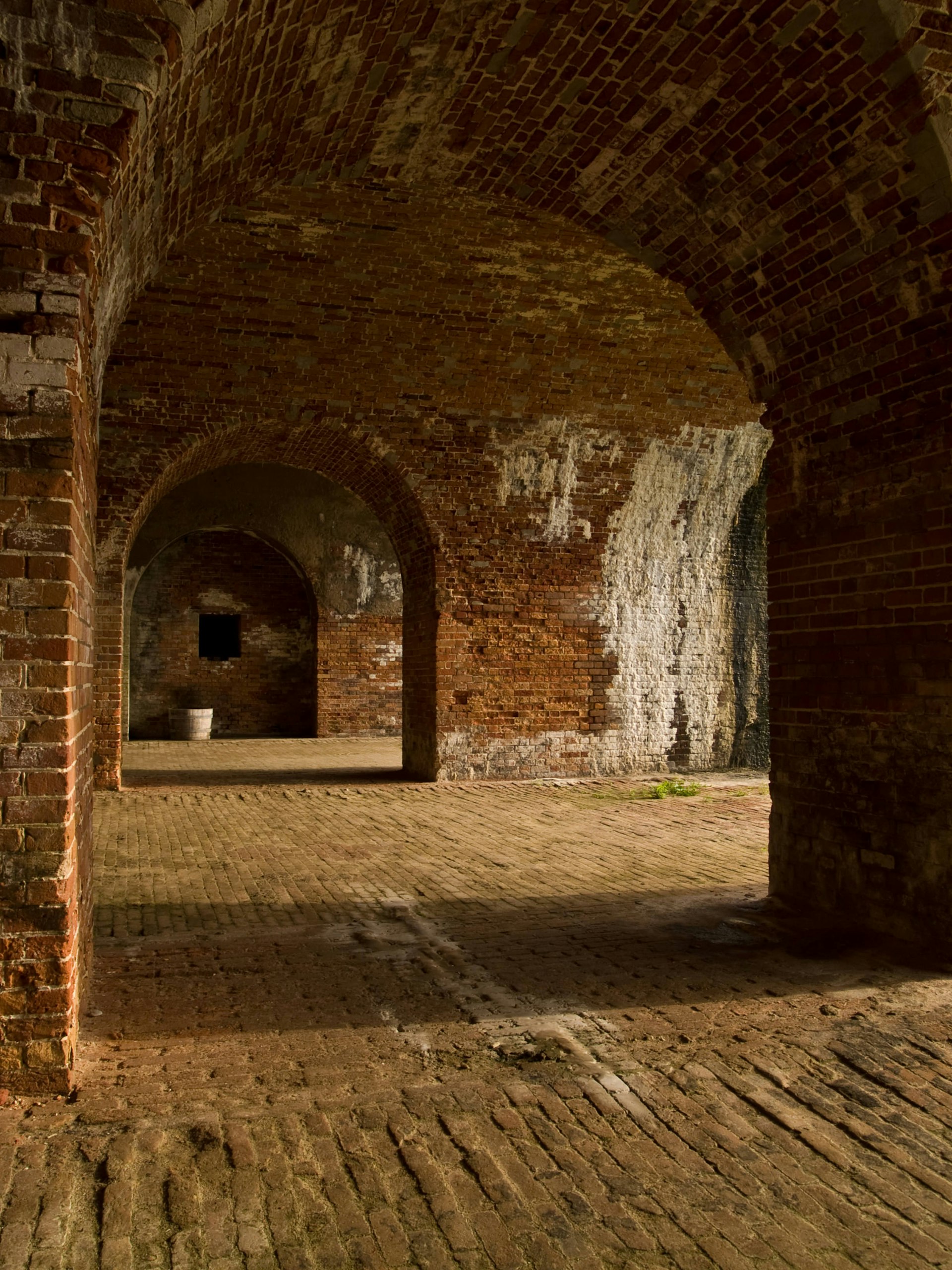 A brick hallway of Fort Morgan in Alabama.