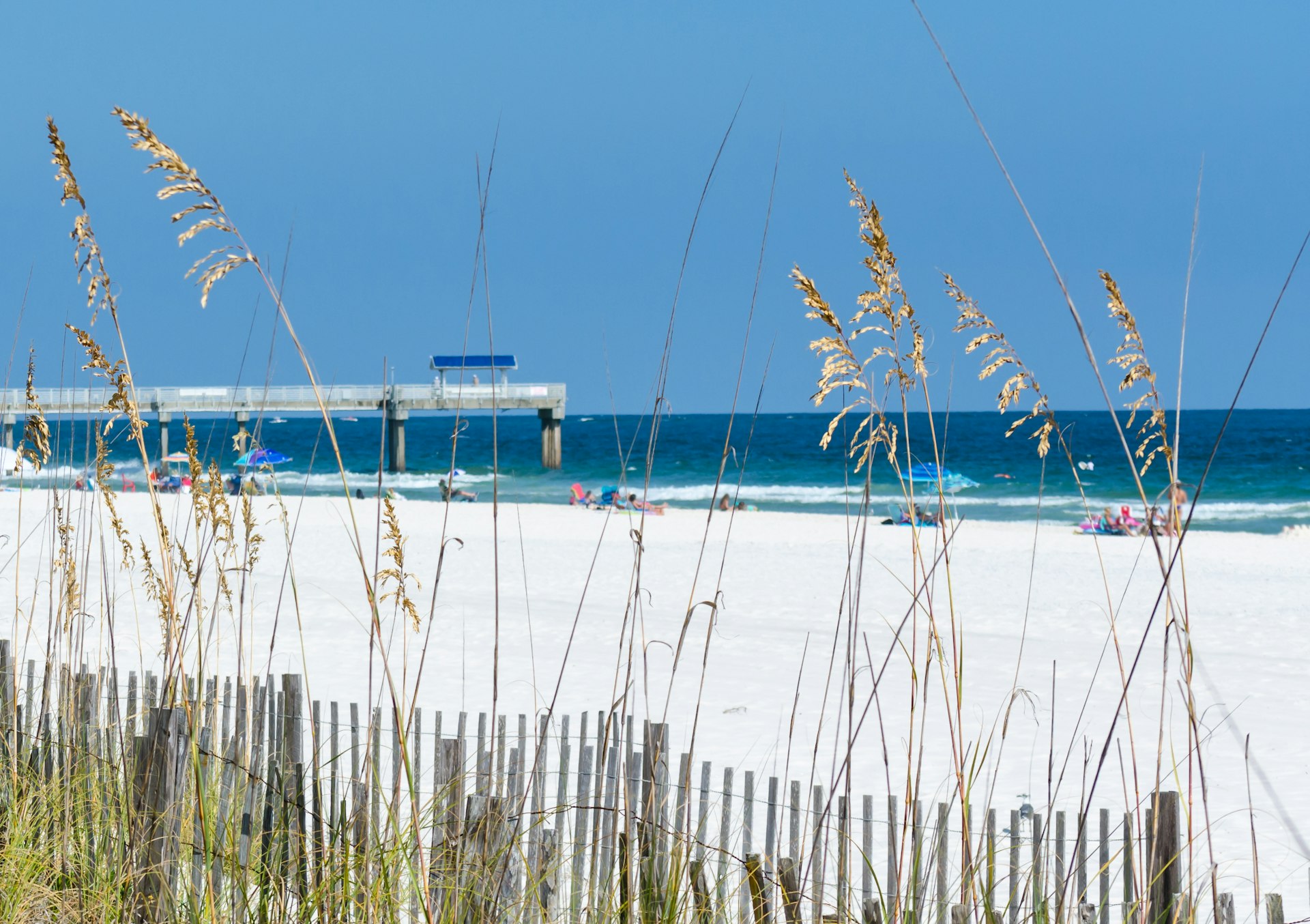 A beautiful white sand beach in Orange Beach, Alabama.