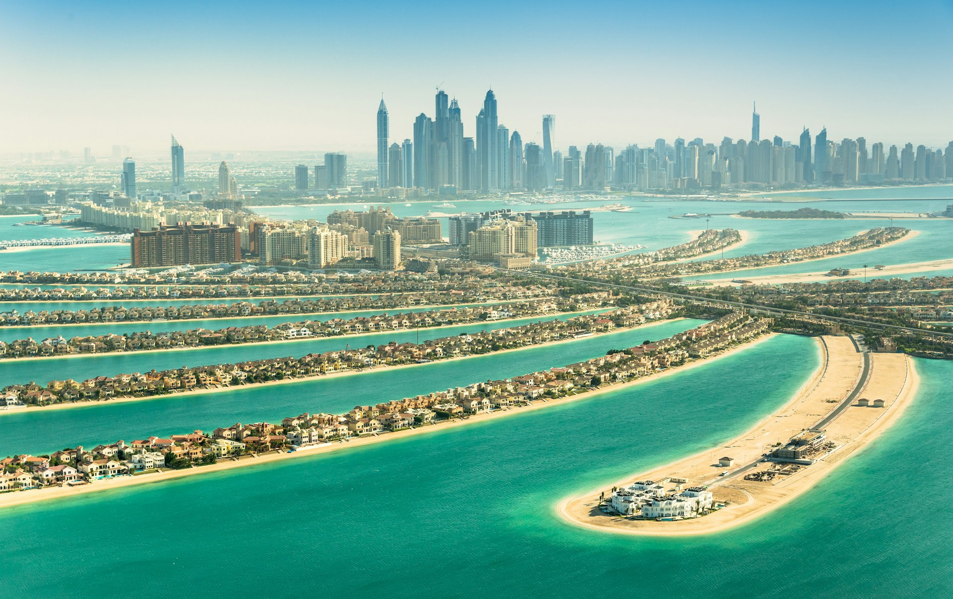 Aerial view of Palm Jumeirah in Dubai, United Arab Emirates