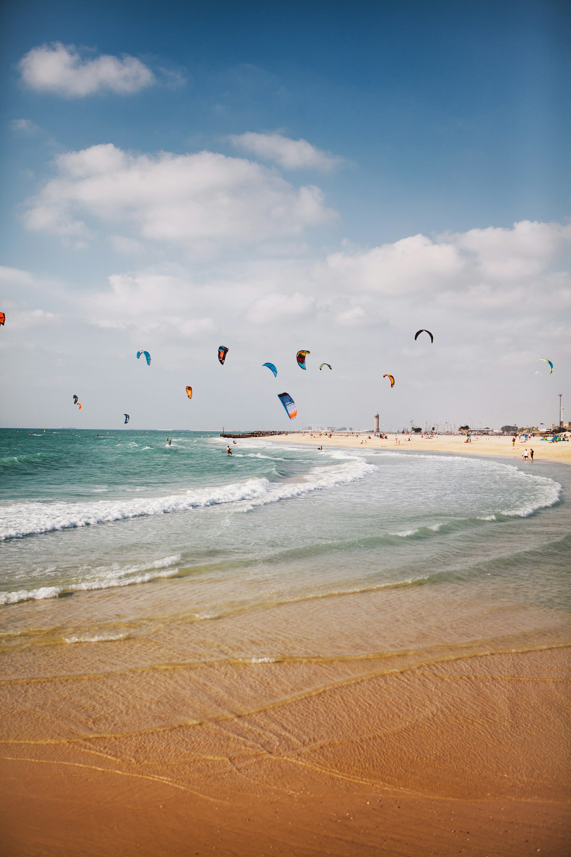 Kite surfing on Kite Beach in Dubai, United Arab Emirates