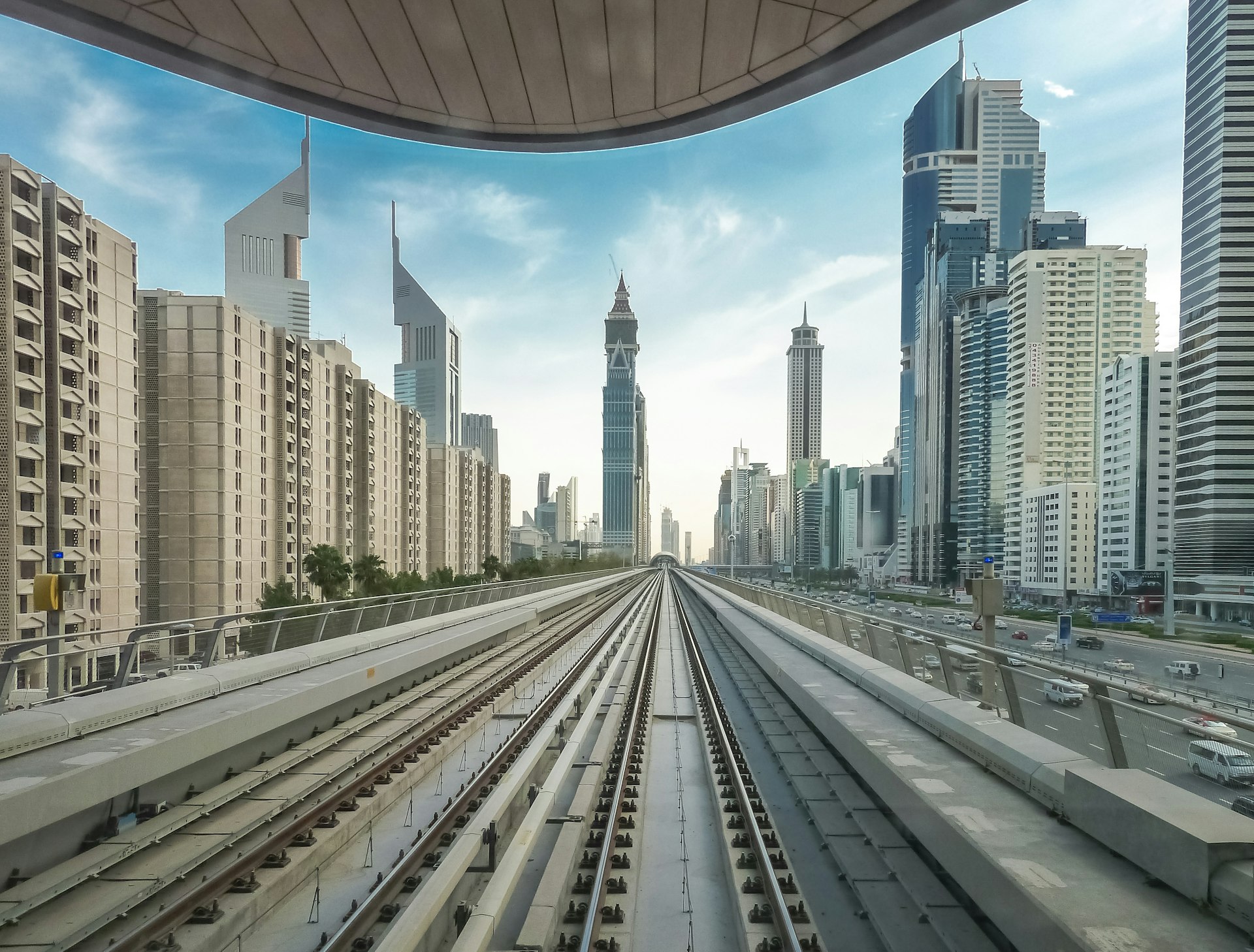 Train tracks at a Dubai Metro station