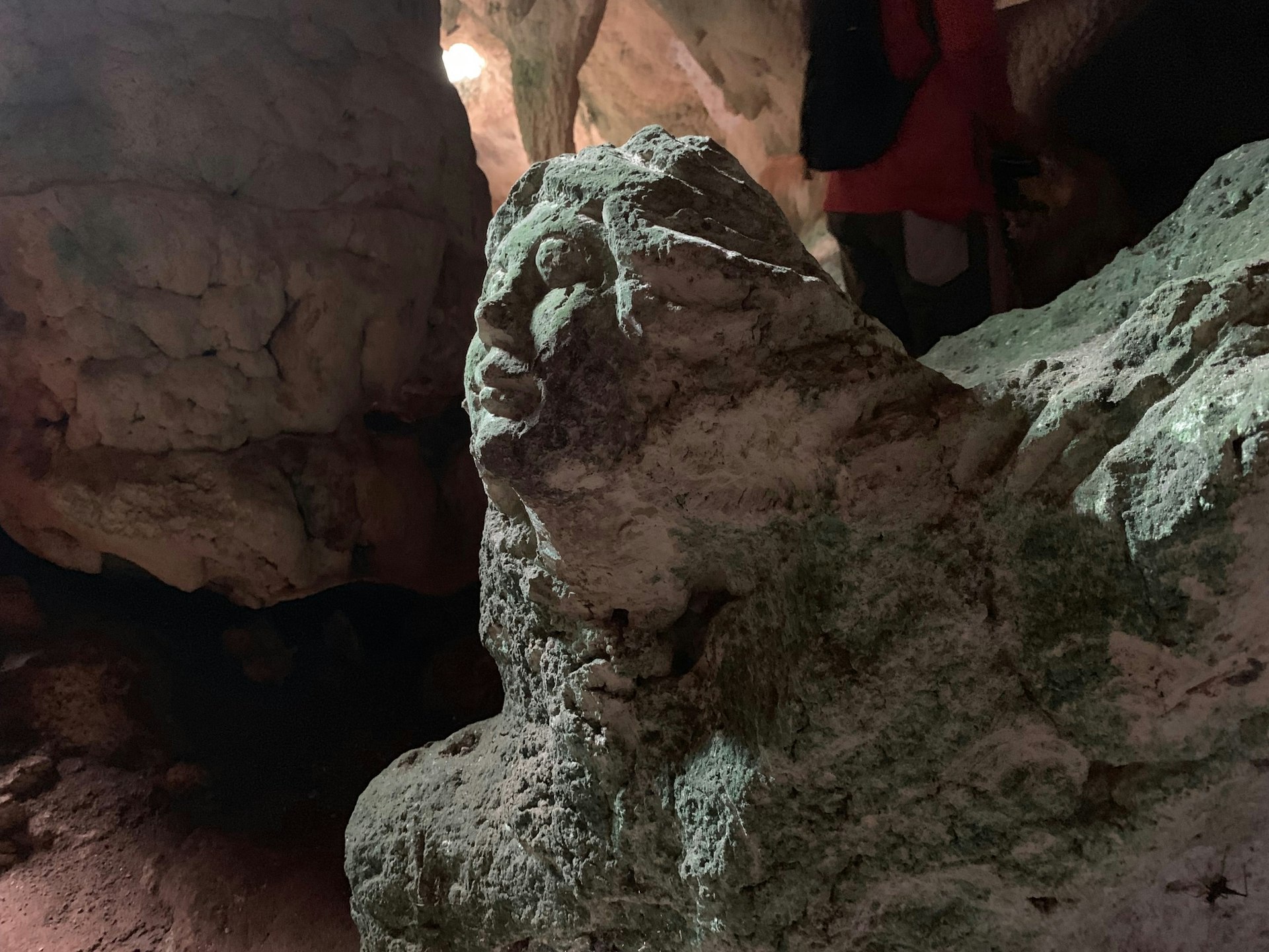 A face has been carved into stone a large stone found inside Hamilton's Cave in The Bahamas