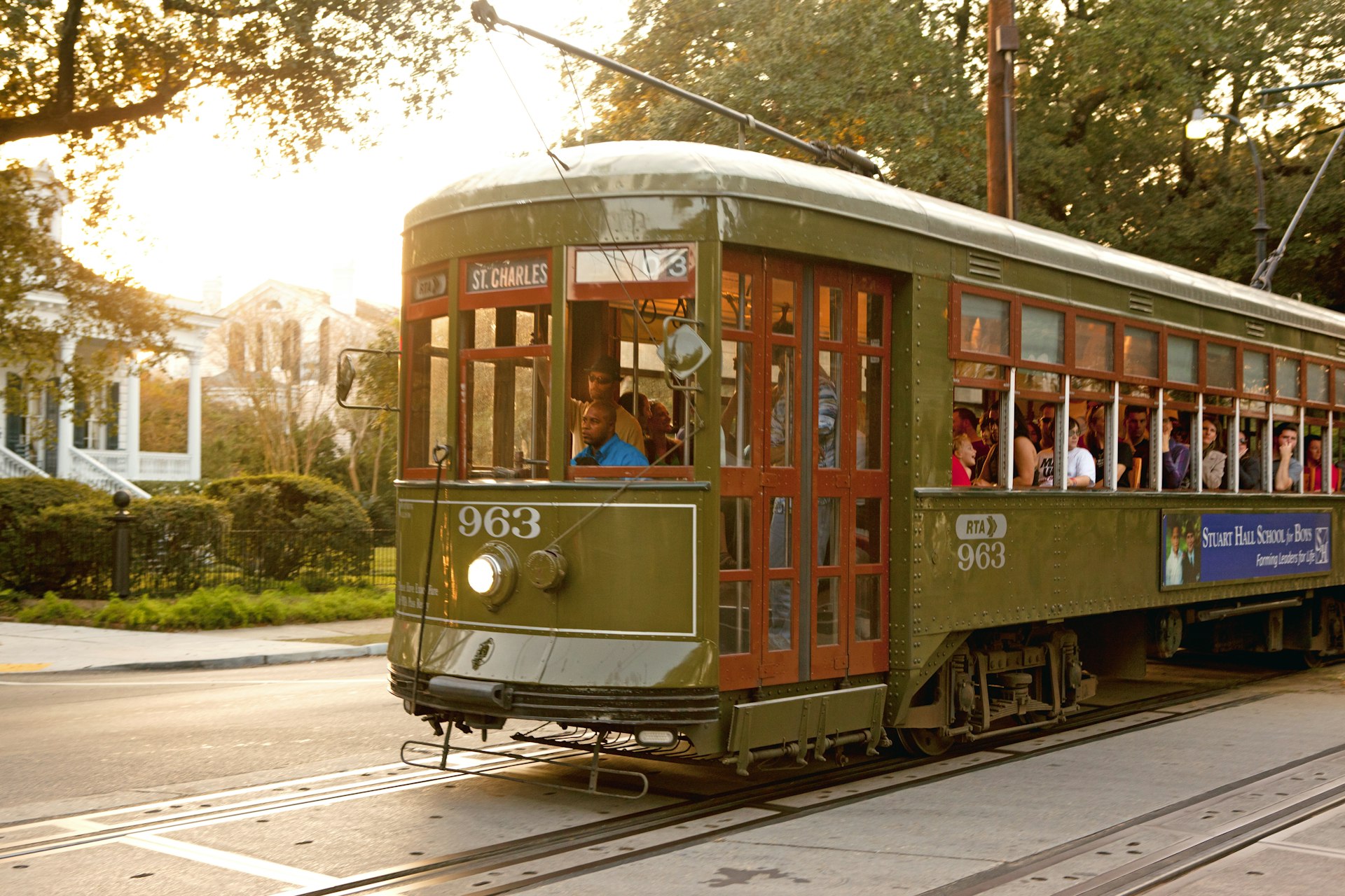 A streetcar on St. Charles Ave in New Orleans