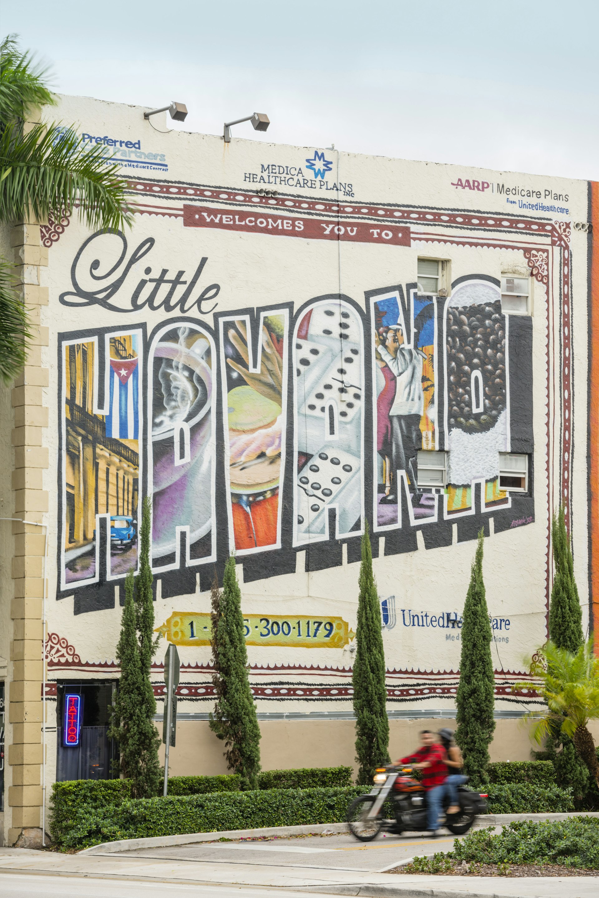A wall mural welcomes visitors to Little Havana, Miami, Florida.