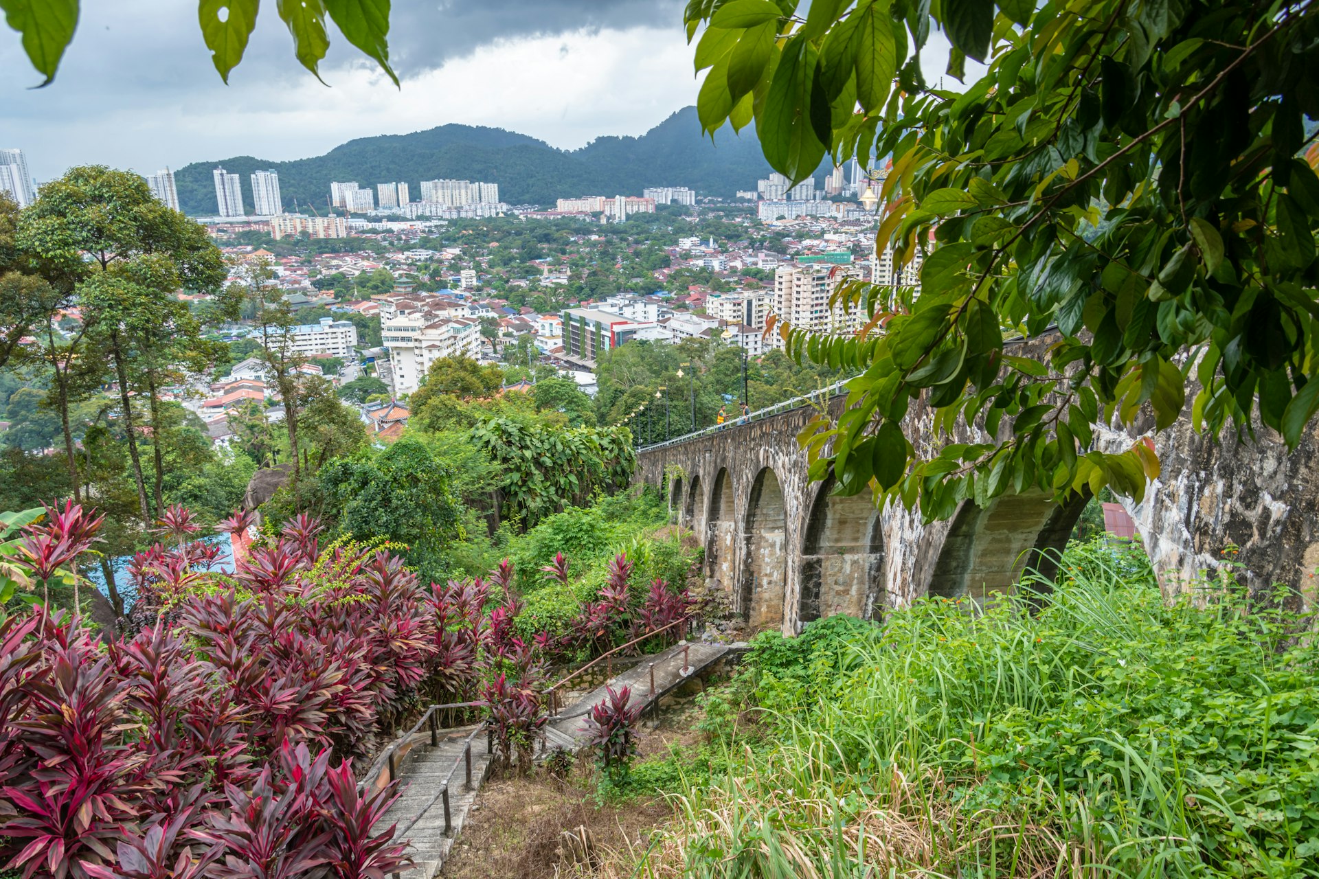 Penang Hill heritage trail walking down from top towards George Town in Malaysia