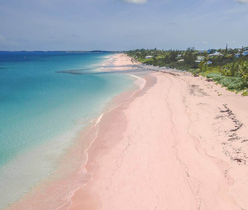 Aerial view of Pink Sand Beach on Harbour Island 