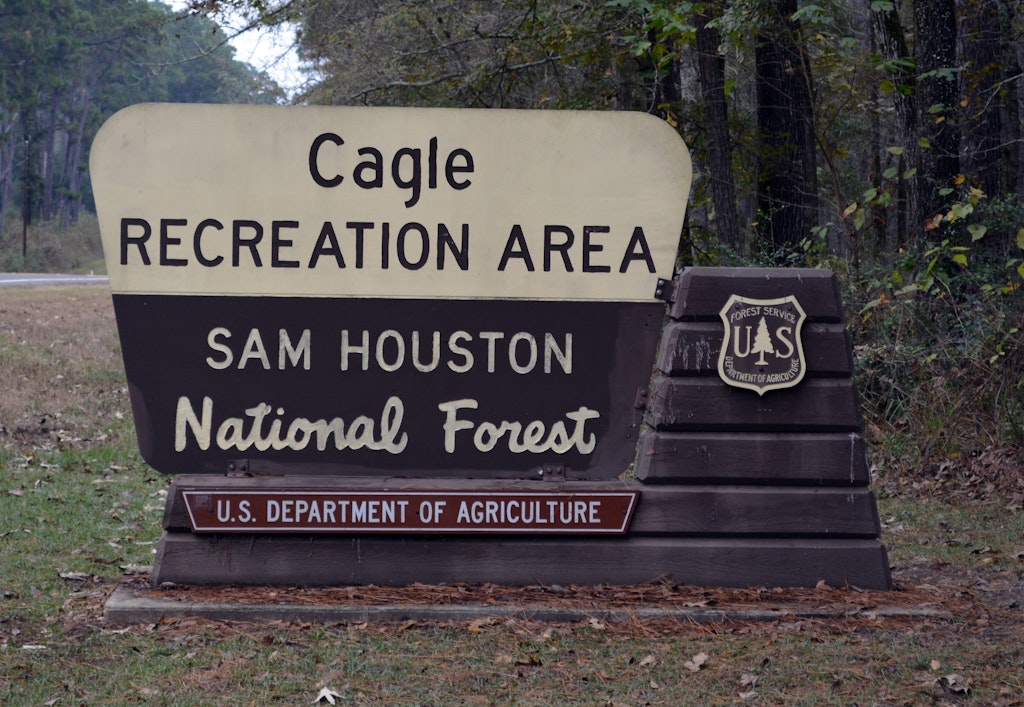 Cagle Recreation Area Sign Sam Houston National Forest during winter 