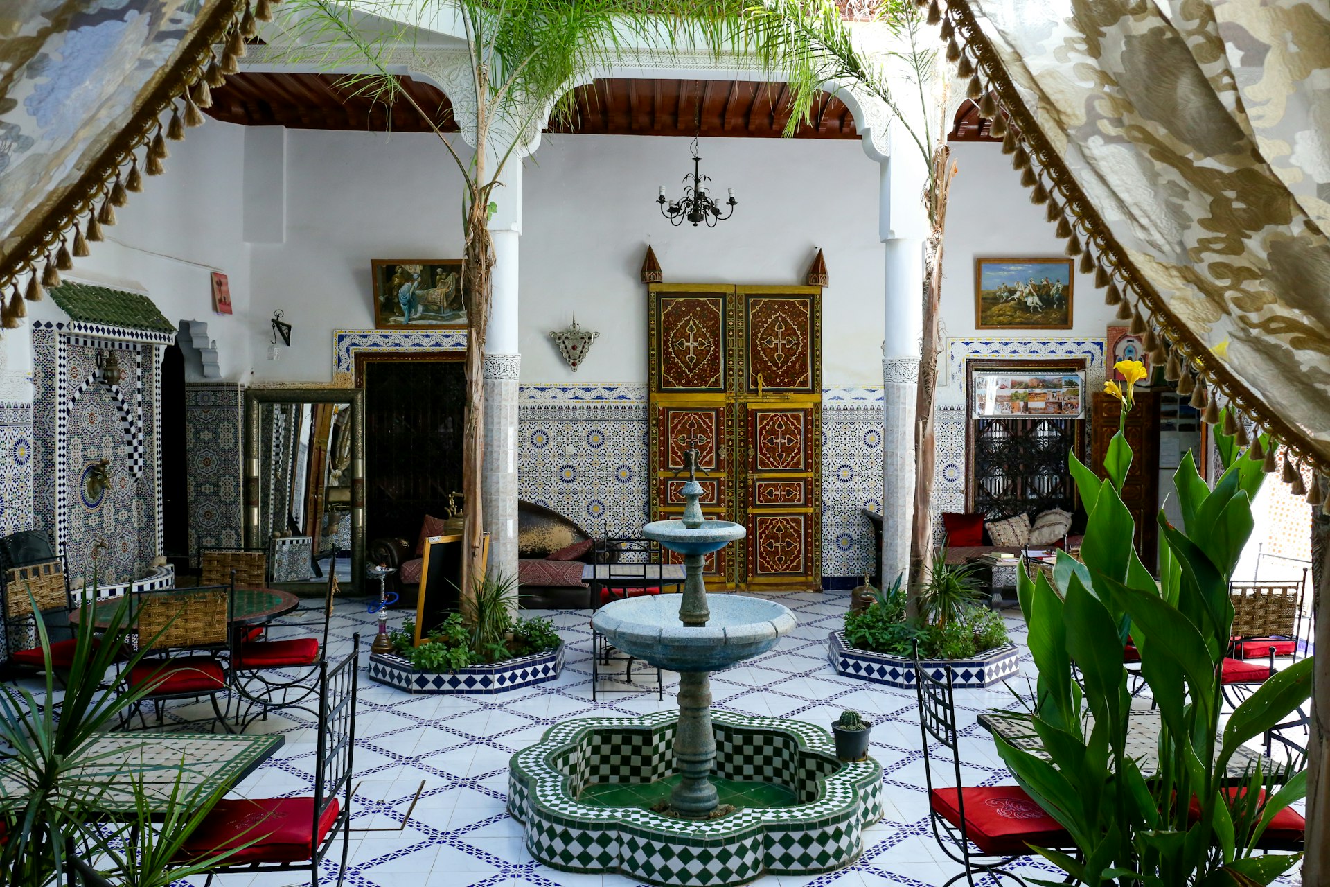 The tiled interior of a riad