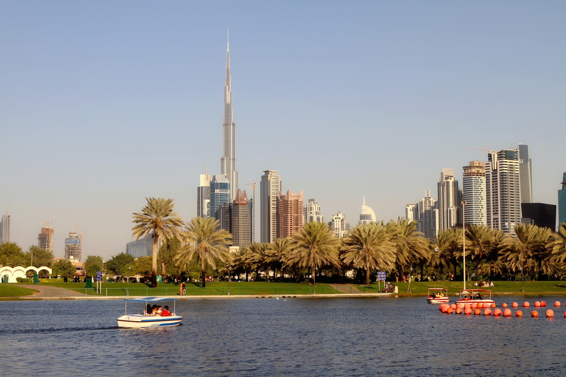 Boat on the water at Safa Park in Dubai, United Arab Emirates