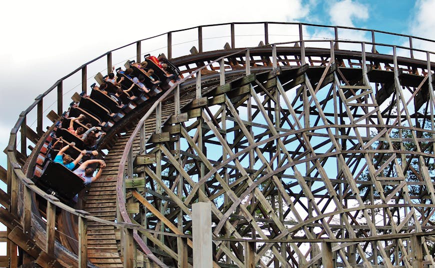 A wooden roller coaster ride in Dollywood