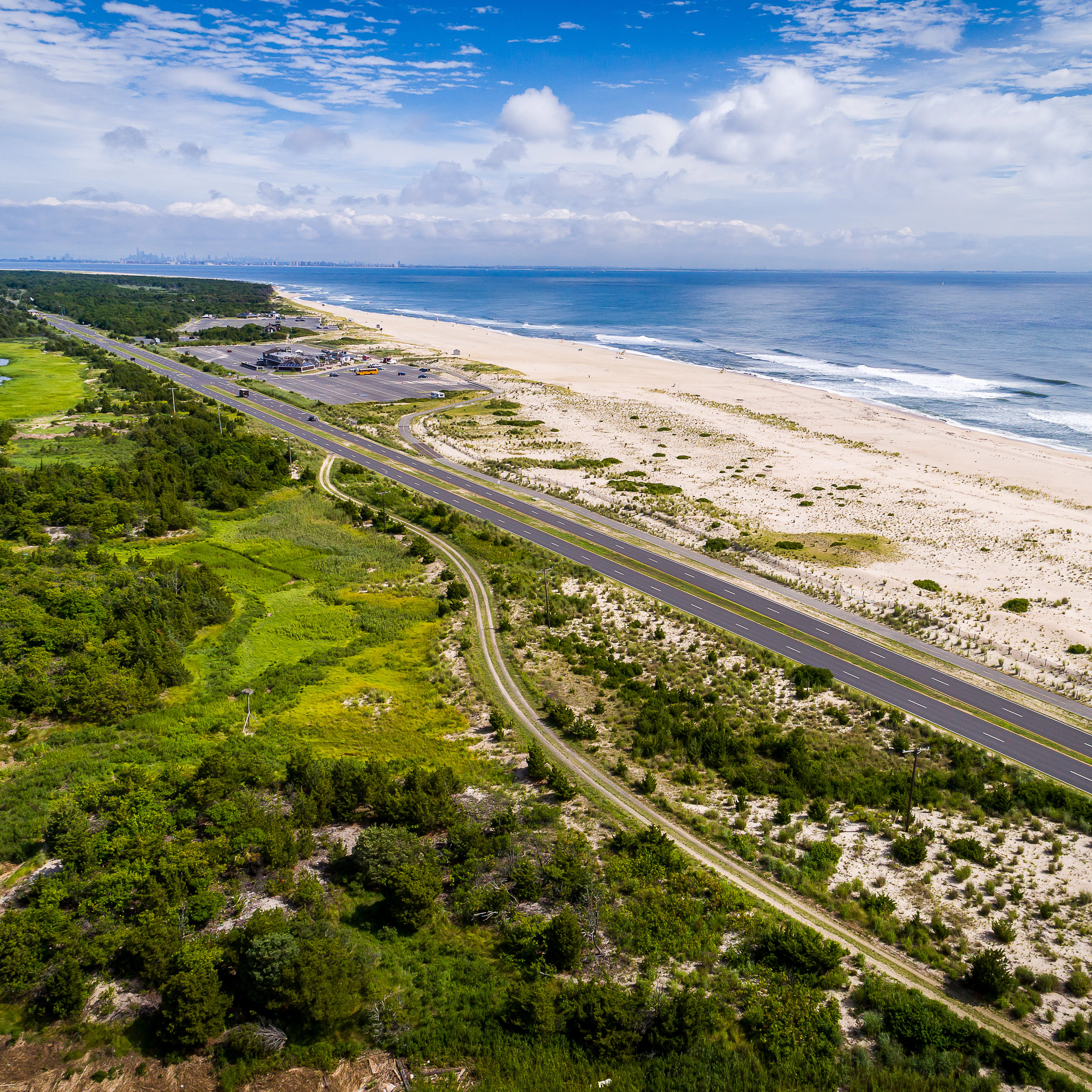Aerial of Sandy Hook beach.