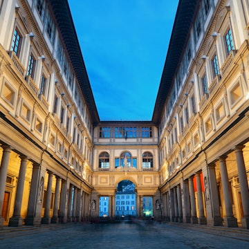 Uffizi Gallery in Piazzale degli Uffizi at night in Florence.