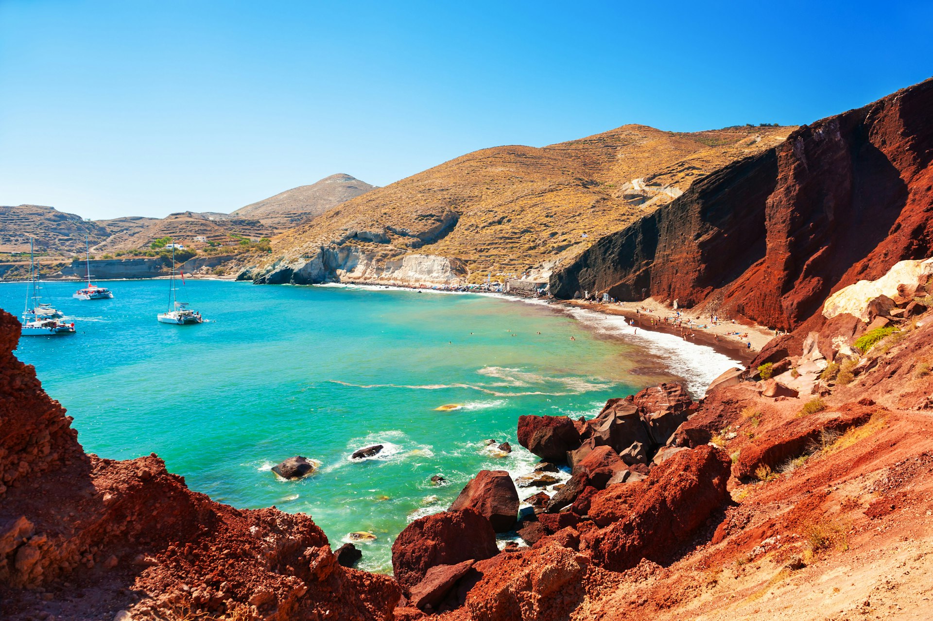 Red Beach on Santorini during summer