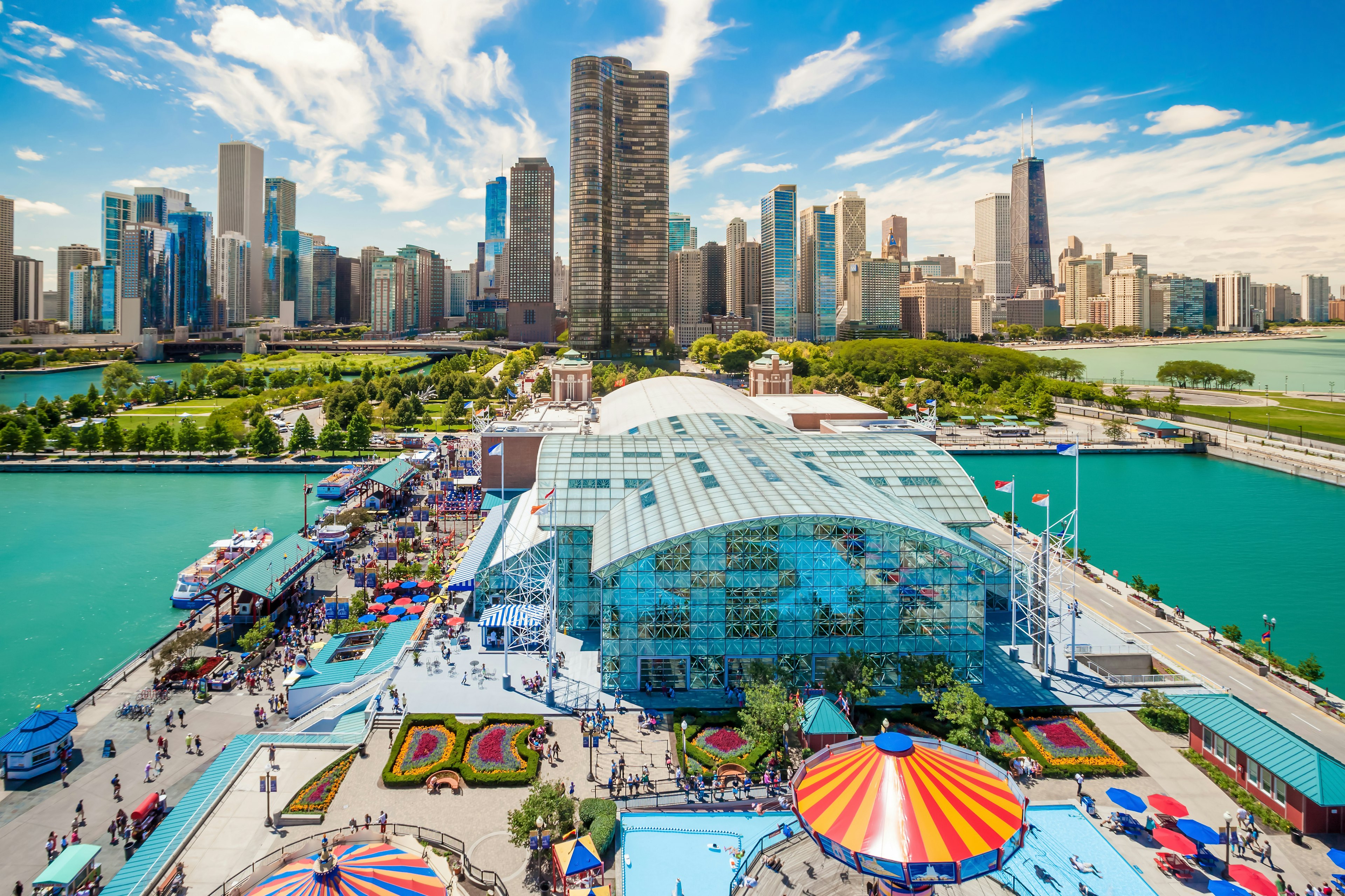 Navy Pier and Chicago's skyline in the background