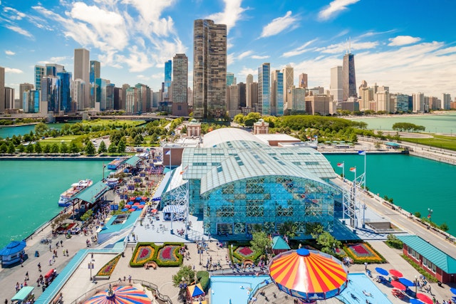 Navy Pier and Chicago's skyline in the background
