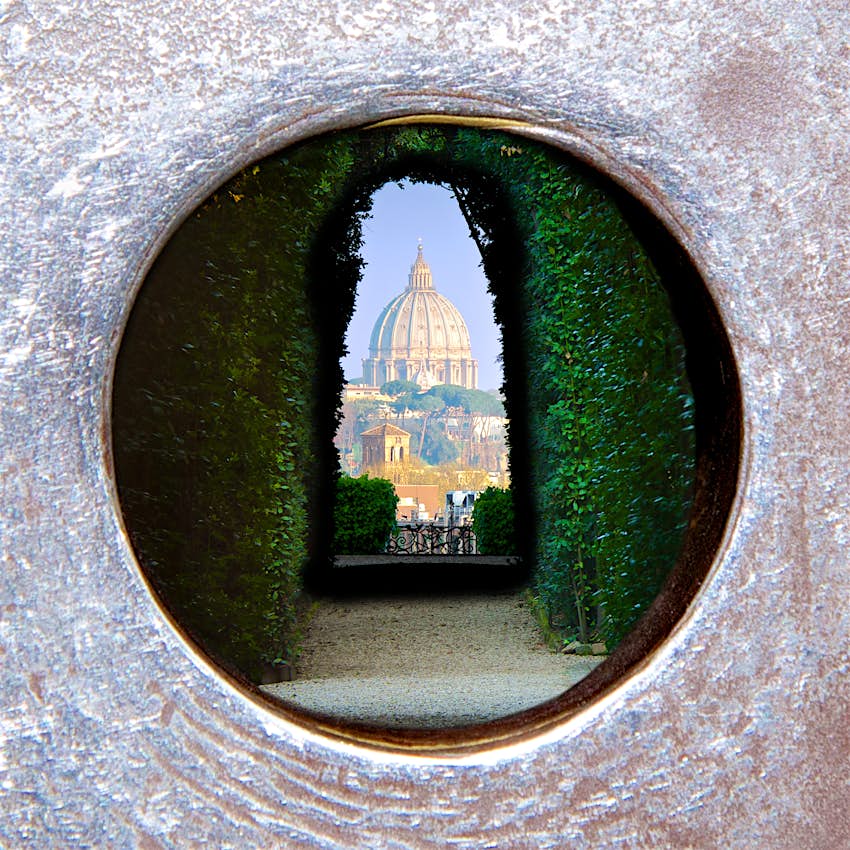 A view of St Peter's Basilica in Rome, Italy A view of St Peter's Basilica from the keyhole on Aventino Hill