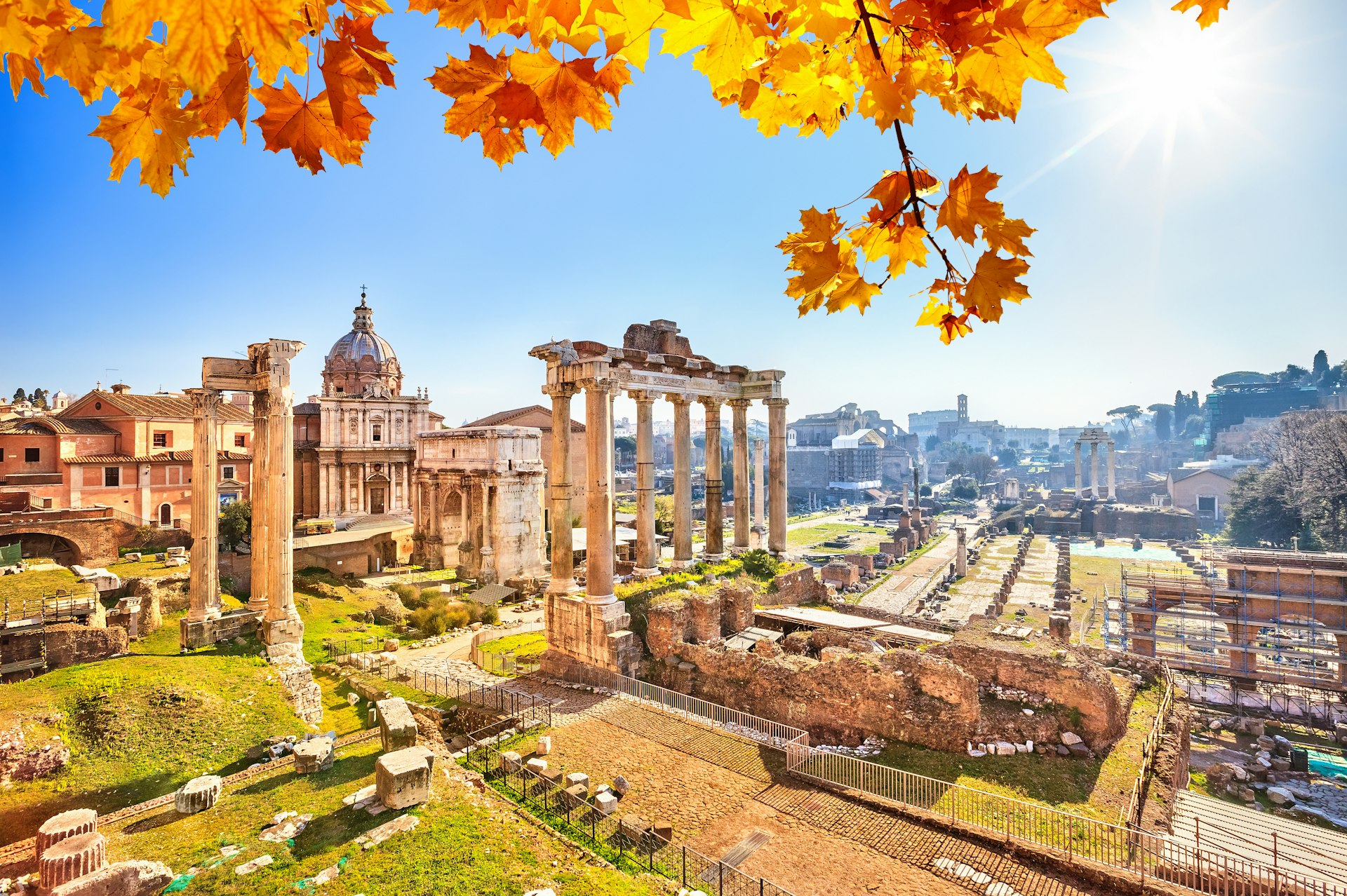 Roman ruins are shown in the fall.