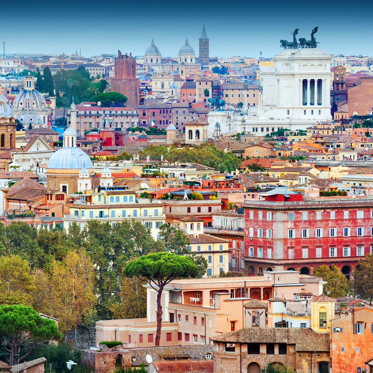 Panoramic view of downtown Rome from the Gianicolo hill, Italy, Europe