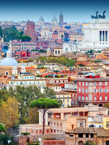 Panoramic view of downtown Rome from the Gianicolo hill, Italy, Europe