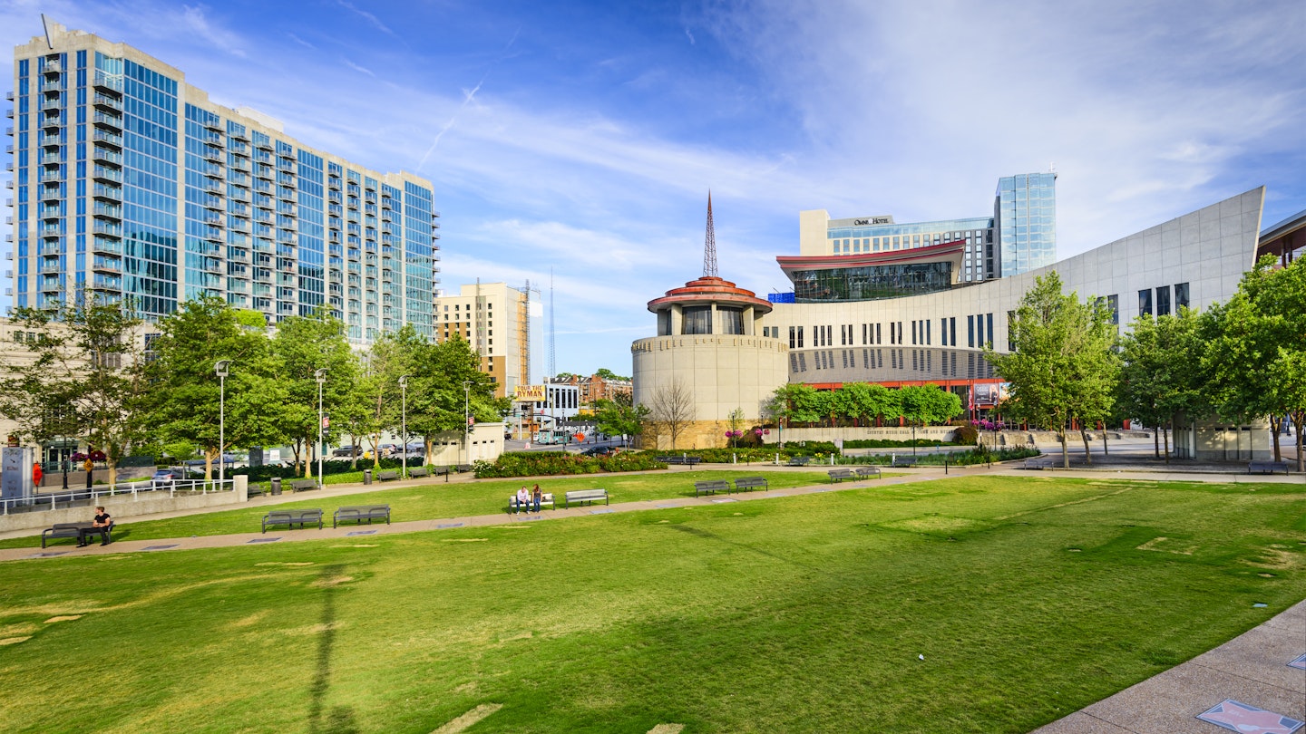 Country Music Hall of Fame viewed from Music City Walk of Fame Park.