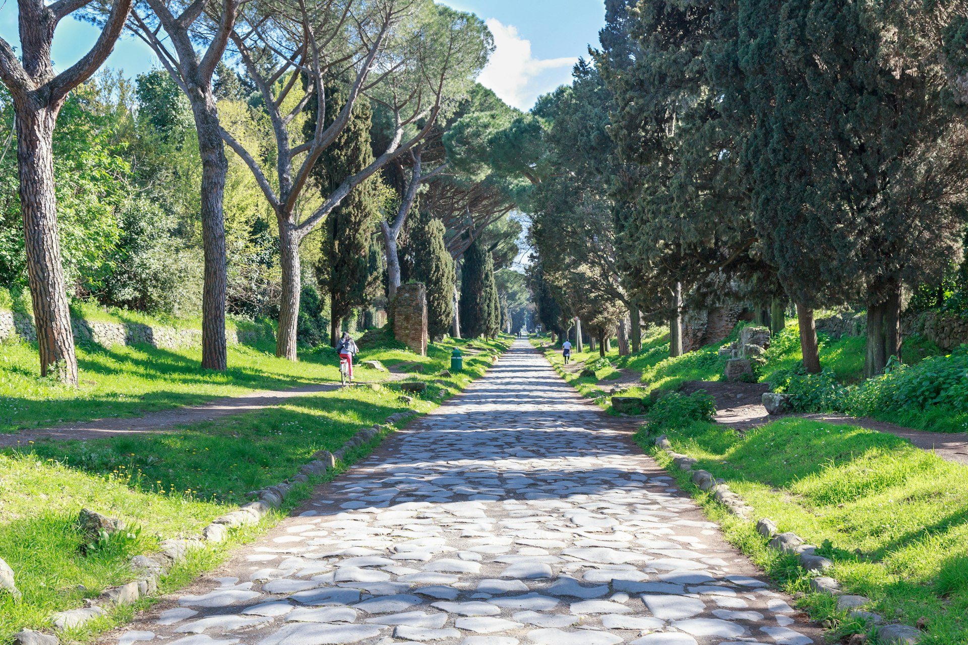 View down the ancient Via Appia Antica in Rome