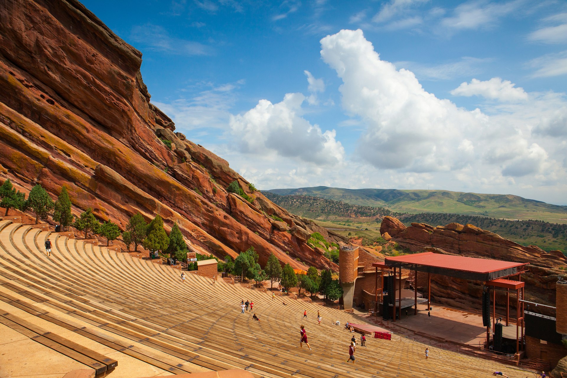 Looking down toward the stage at Red Rocks Amphitheatre, Colorado
