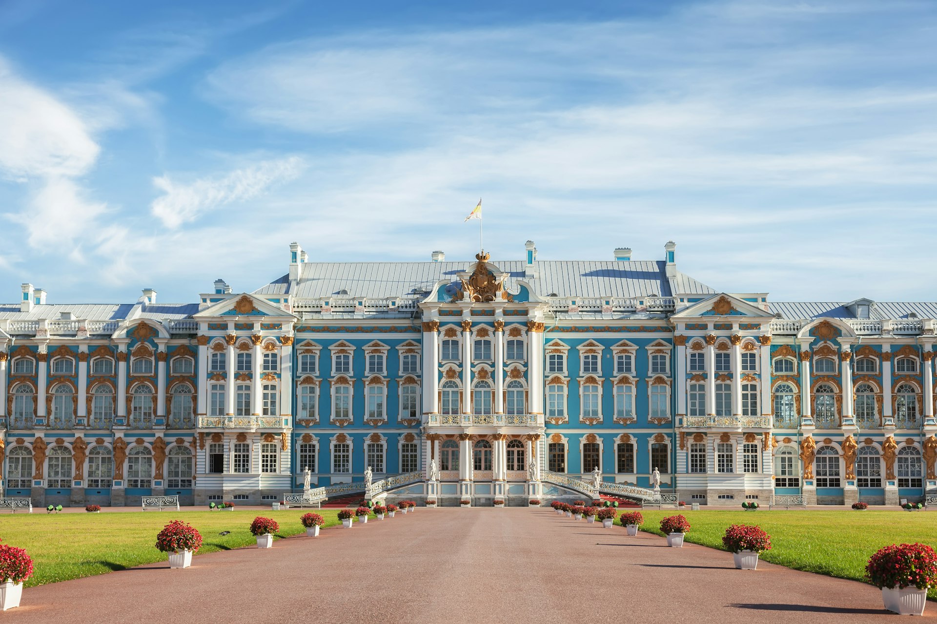 SAINT PETERSBURG, RUSSIA - OCTOBER 04, 2015: Catherine Palace in Tsarskoye Selo (Pushkin), 1752-1756.  It was the summer residence of the Russian tsars, now it is a famous museum.