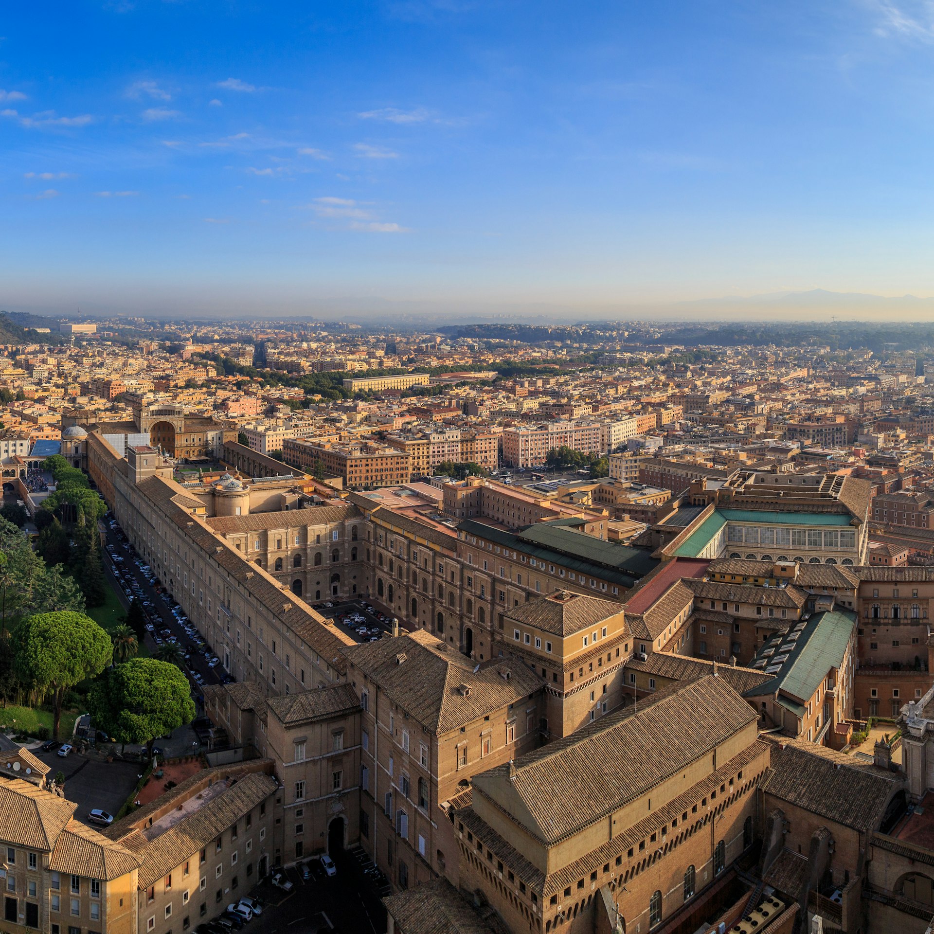 An aerial view of the Sistine Chapel and the Vatican in Rome