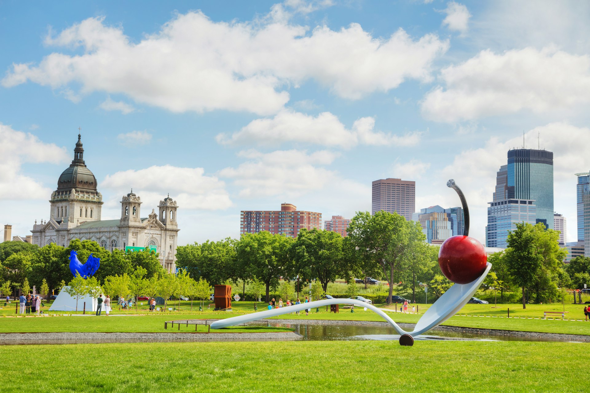 Famous Spoonbridge and Cherry sculpture in the Minneapolis Sculpture Garden in Minneapolis, Minnesota