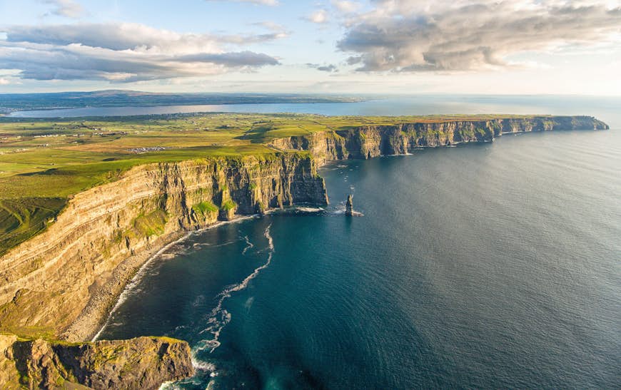 Aerial of the Cliffs of Moher along the Wild Atlantic Way. 