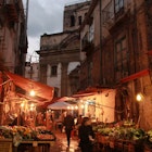 Street market at dusk.