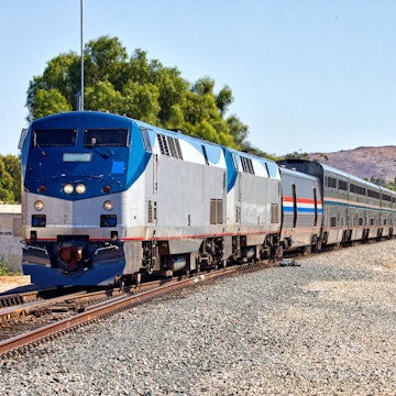Amtrak Coast Starlight (Los Angeles - Seattle) train at Moorpark, California.