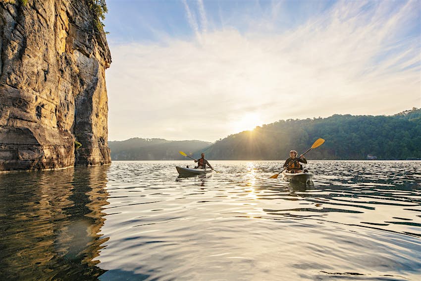 two people kayaking in West Virginia