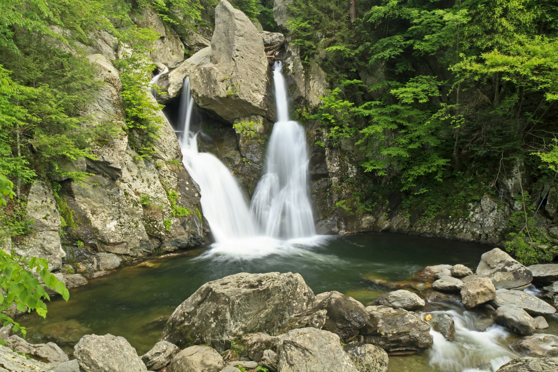 Bish Bash Falls is a popular summer swimming hole in the Berkshires, and the tallest waterfalls in Massachusetts