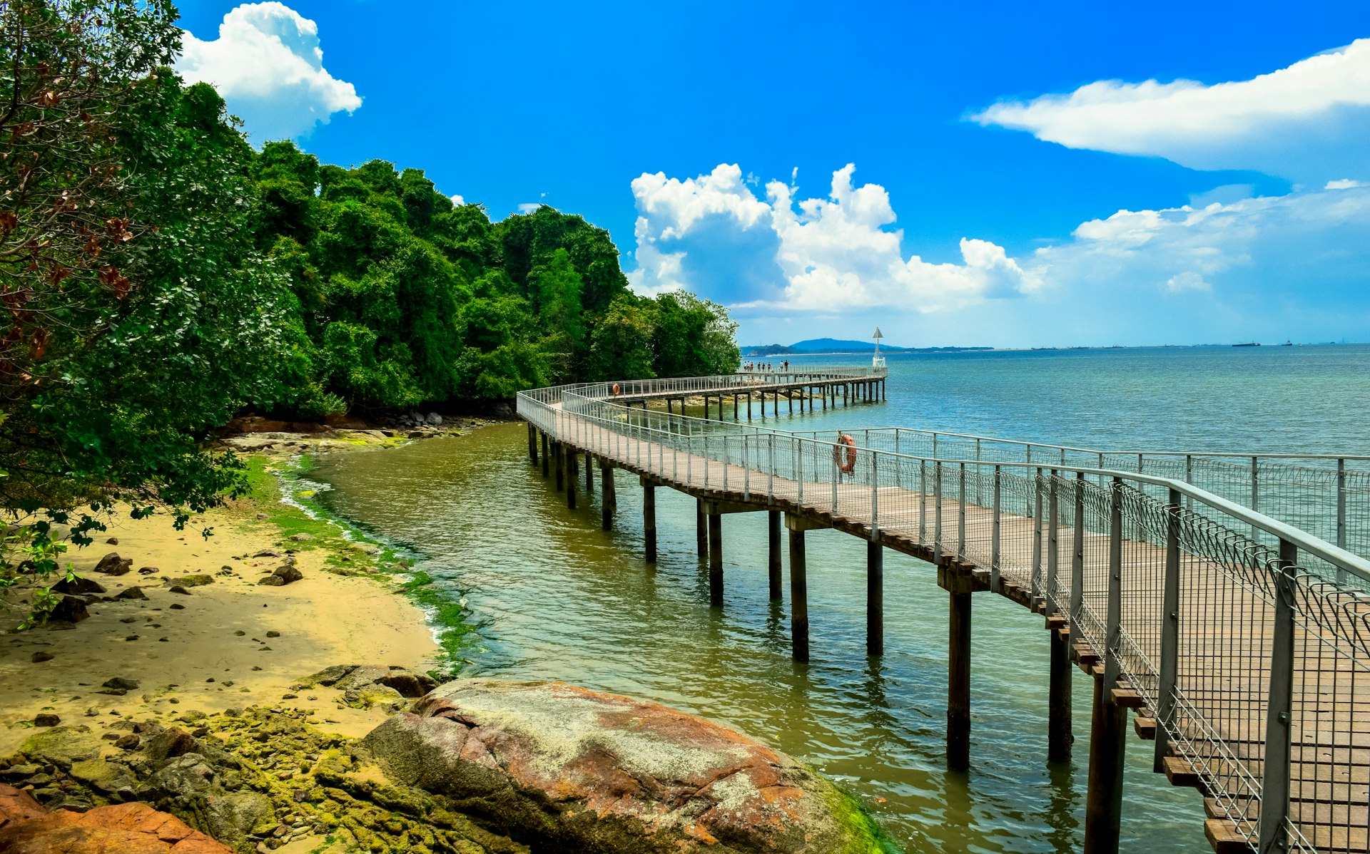 A section of boardwalk along the Pulau Ubin island Singapore -- a picturesque place for cycling 