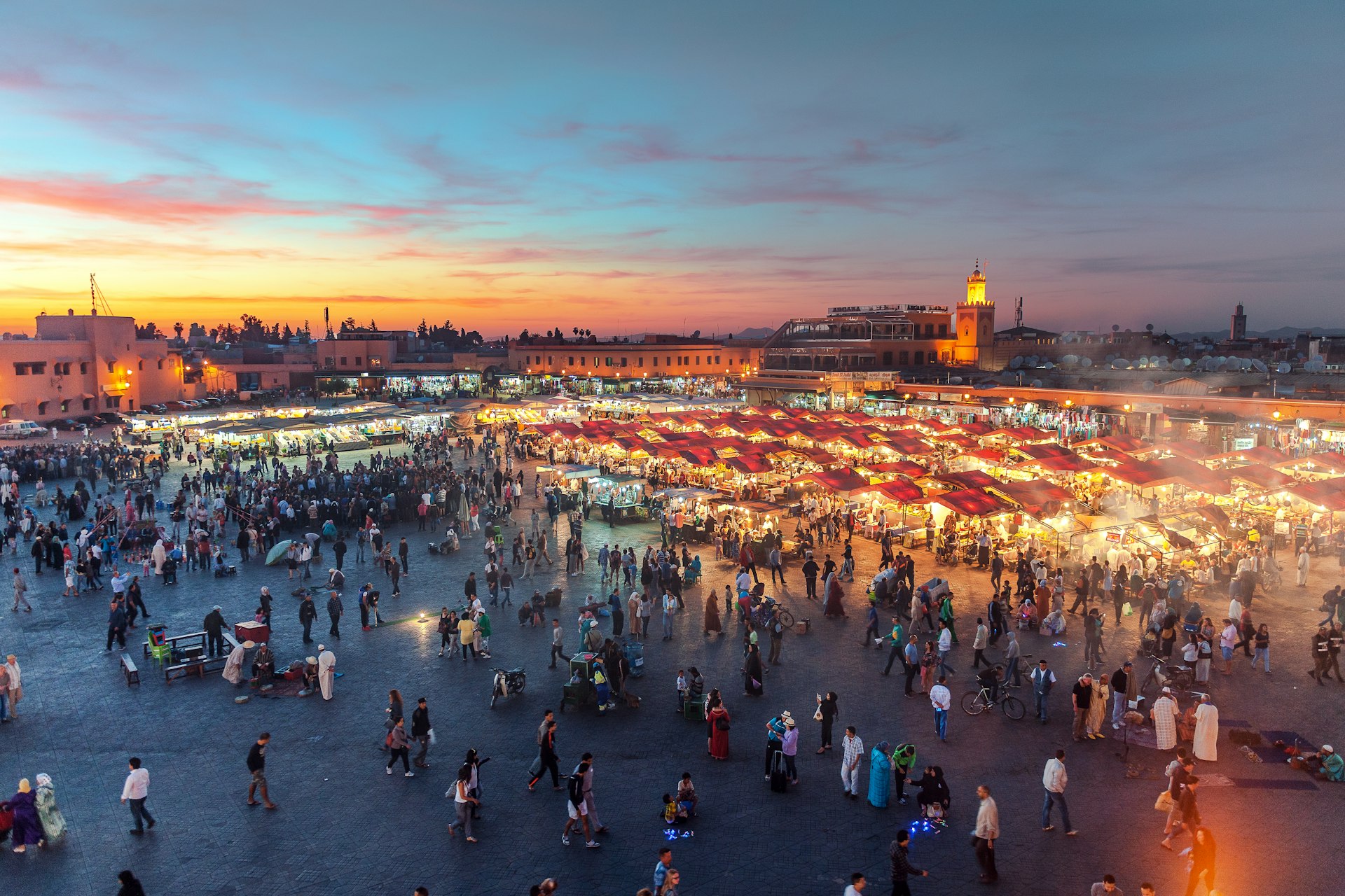 Evening at Djemaa El Fna Square in Marrakesh, Morocco