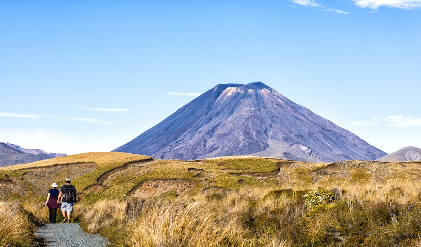 The active volcano Mt. Ngauruhoe in the Tongariro National Park in New Zealand.