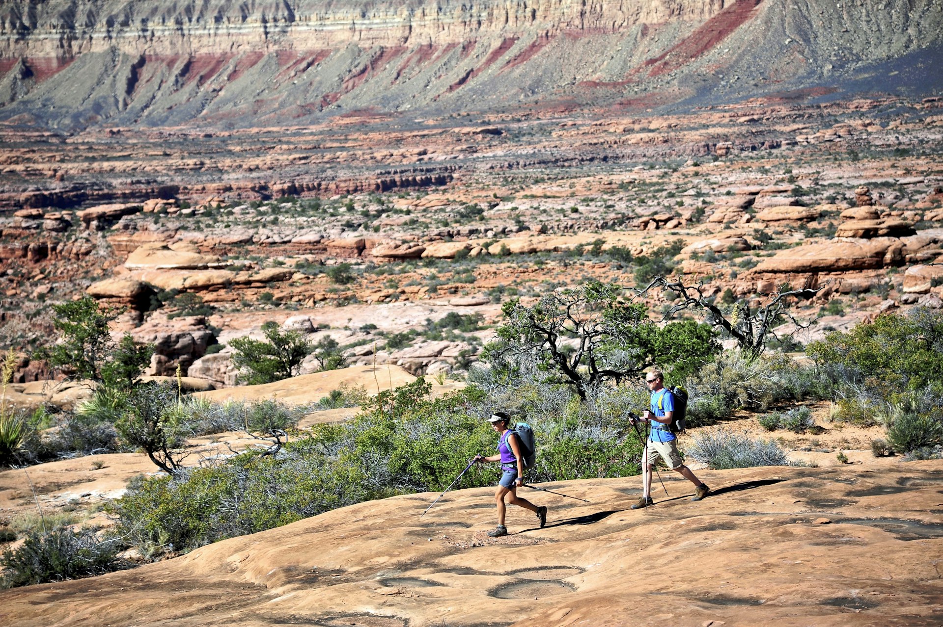 Hikers on the sandstone Esplanade of the Thunder River Trail below the North Rim of the Grand Canyon outside Fredonia, Arizona November 2011.