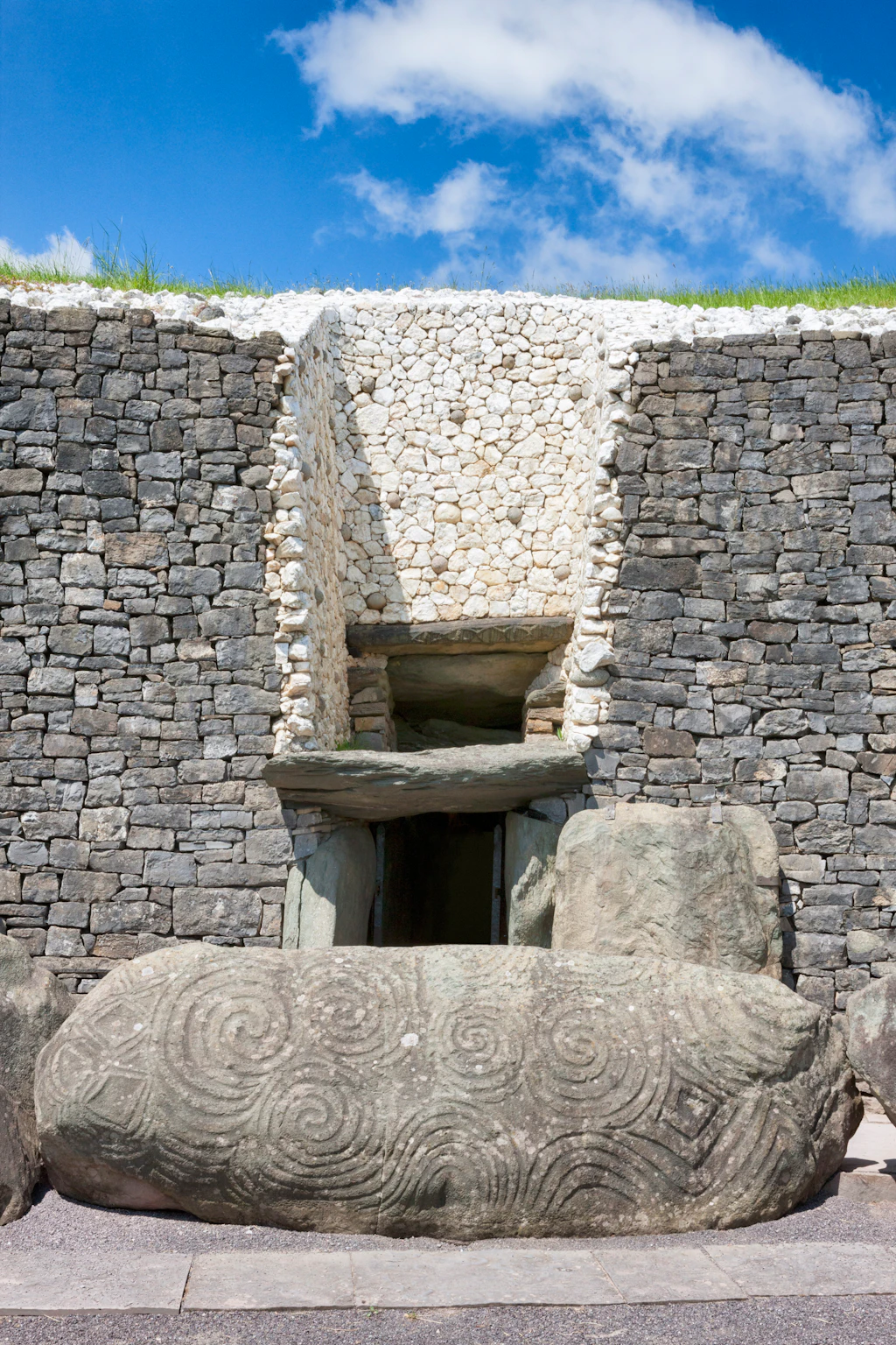 Megalithic art at the entrance of Newgrange in County Meath, Ireland. Megalithic art at the entrance of Newgrange in County Meath, Ireland.