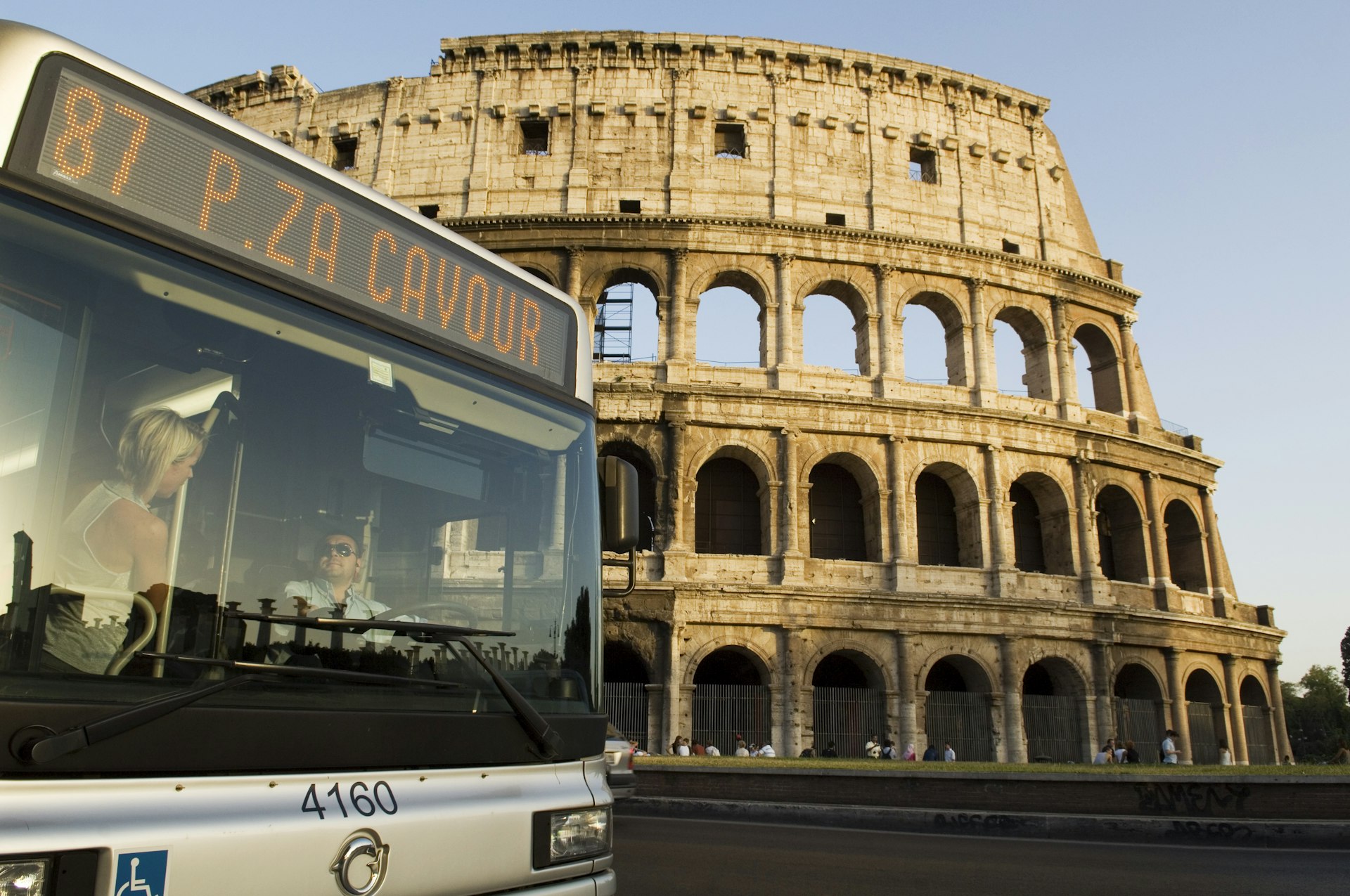 A bus outside the Colosseum in Rome