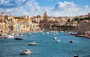 Sailing boats on Senglea marina in Grand Bay, Valetta, Malta